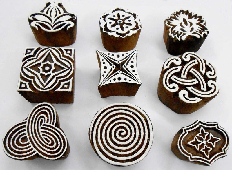 Wholesale Lot of 9 Wooden Block Stamps for Textile Printing/Scrapbooking/Henna Tattoo Set # 2015 - NewNest Australia