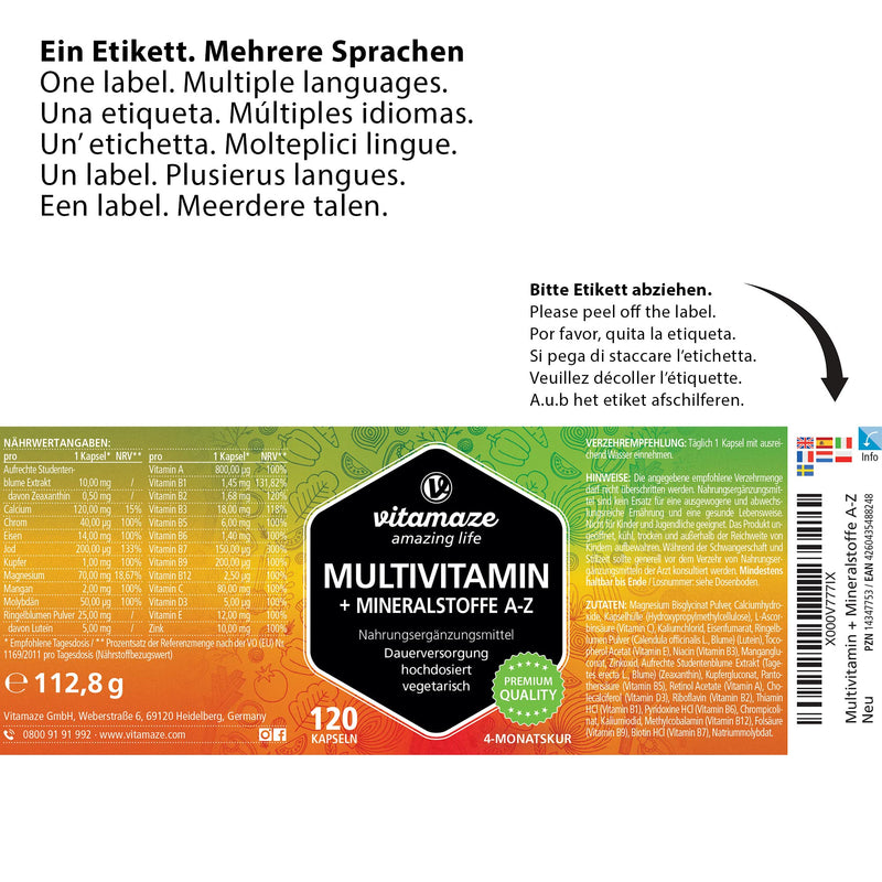 High-Dose Multivitamin Capsules, 23 Valuable Az Vitamins And Minerals, 120 Vegetarian Capsules For 4 Months, Vitamins, Minerals And Trace Elements Optimally Combined, Supplement Without Additives - NewNest Australia