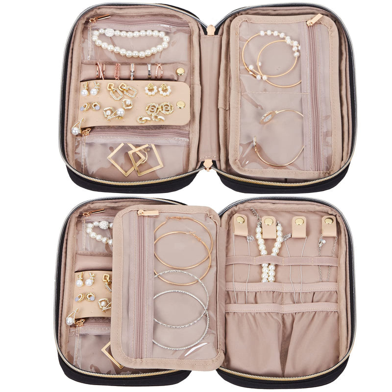 NISHEL Travel Jewelry Organizer Folio, Jewelry Rolls for Necklaces, Earrings, Rings, Bracelets, Watch, Black - NewNest Australia