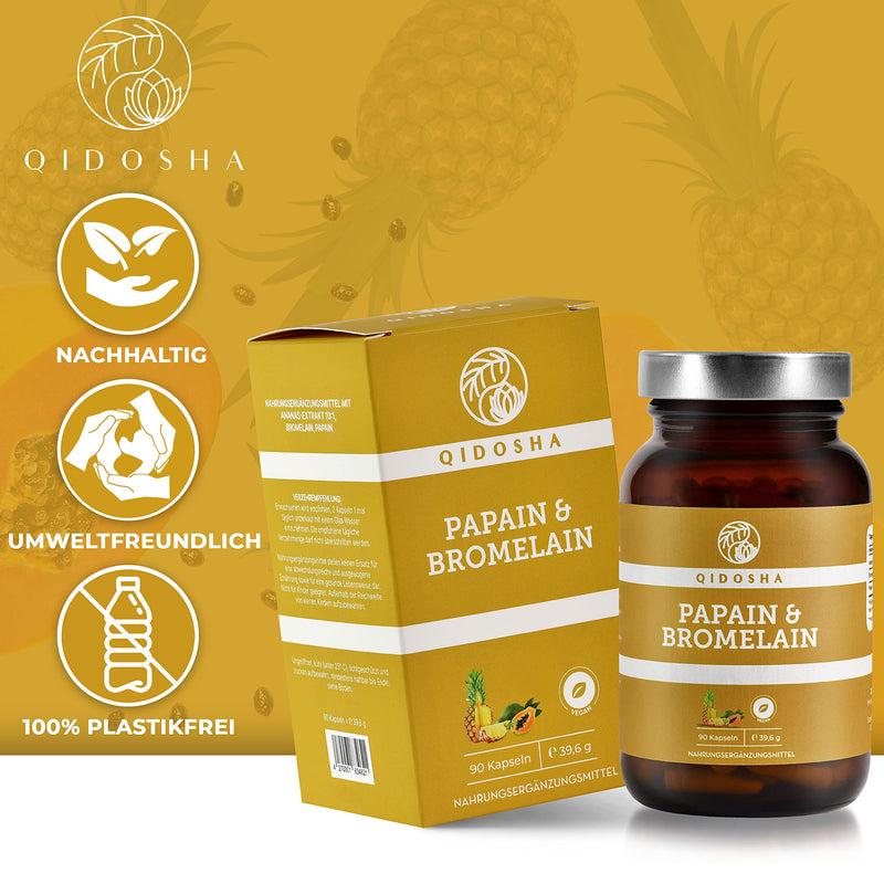 Qidosha Papain Bromelain Capsules, Pack Of 90, Papain Enzyme, Papaya Enzyme, Papaya Enzyme, Pineapple Papaya Enzyme, Digestive Enzymes With 320 Mg Bromelain Papain Per Daily Dose, Vegan - NewNest Australia