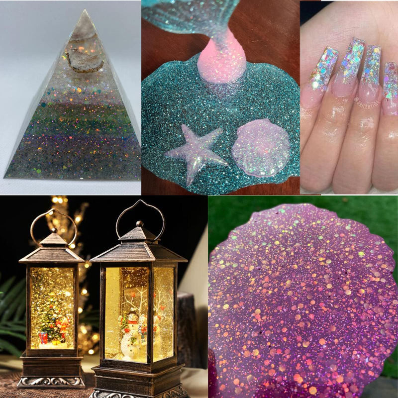 12 Bottle Opal Mermaid Chunky Glitter Iridescent Heart Star Hexagon Aurora Body Nails Glitters Resin Epoxy Accessories Crafts Supplies for Nails Art Tips Resin Mold Makeup Fairy Opal - NewNest Australia