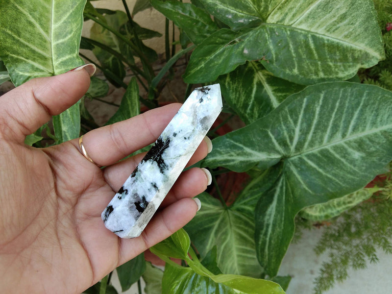 Jet International Women's Genuine Exquisite Rainbow Moonstone Obelisk Tower Jumbo 8 Facet Aura Rock Crystal Natural Polished Earth Spirit Balance Point Gemstone Spiritual Chakra Balancing Psychic - NewNest Australia