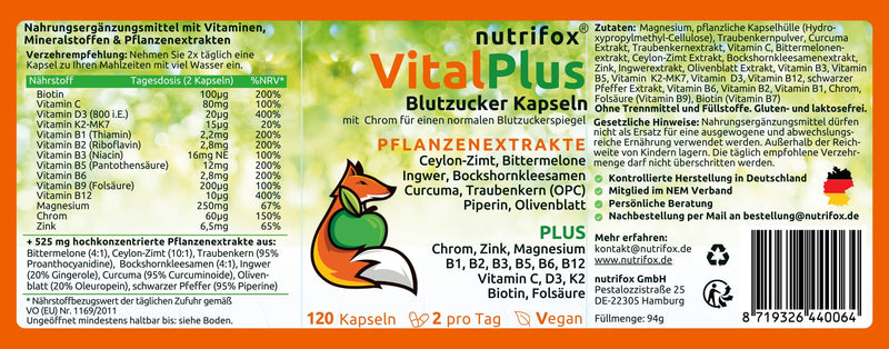 120 Blood Sugar Capsules Vital Plus (With Ceylon Cinnamon, Chromium, Zinc, Opc, Bitter Melon, Fenugreek Seeds, Turmeric, Ginger, Vitamin B Complex, Etc.), 2 Months, From Nutritionists For Diabetes - NewNest Australia