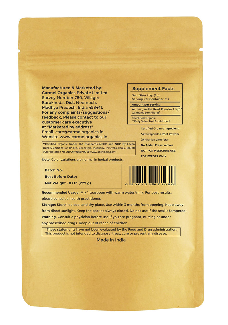 Organic Ashwagandha Root Powder, 8 Oz or 227g - USDA Certified. Non GMO & Gluten Free 8 Ounce (Pack of 1) - NewNest Australia