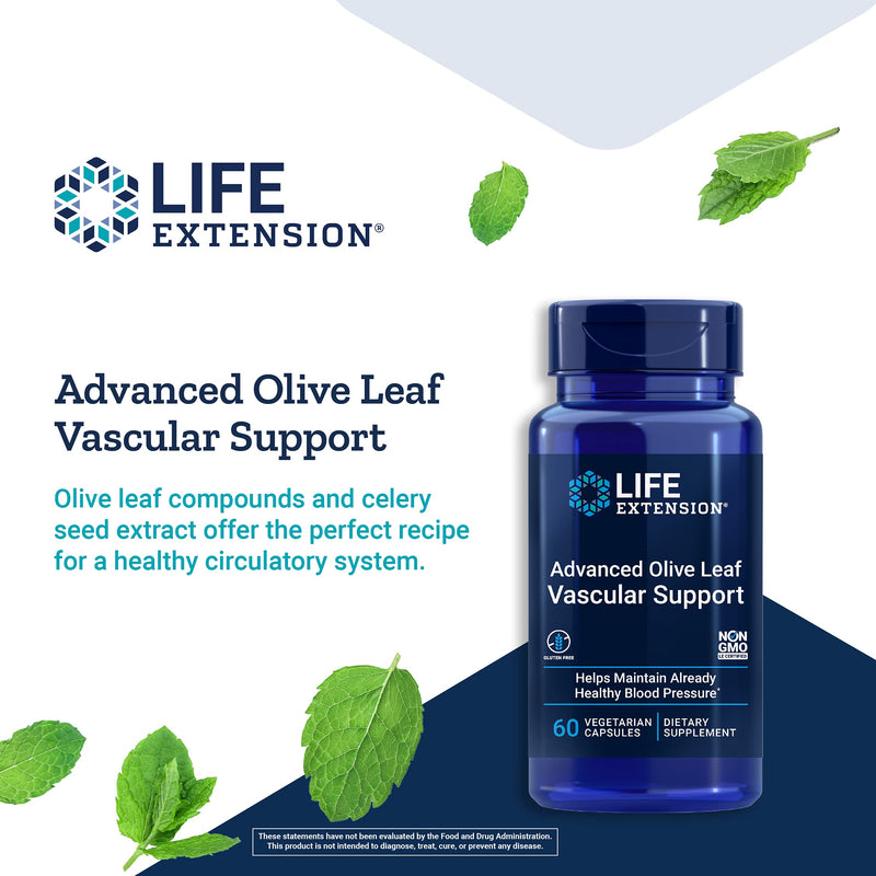 Life Extension Advanced Olive Leaf Vascular Support Promotes Cardiovascular & Circulatory Health – Gluten-Free, Non-GMO, Vegetarian – 60 Vegetarian Capsules - NewNest Australia