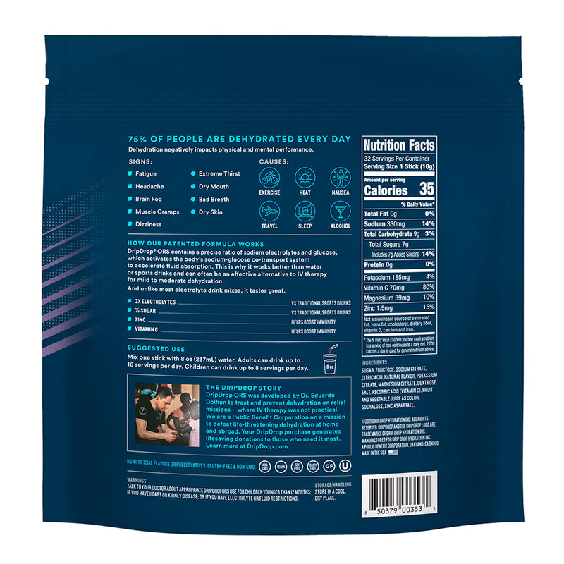 DripDrop ORS Hydration - Electrolyte Powder Packets - Berry - 32 Count 32 Count (Pack of 1) - NewNest Australia