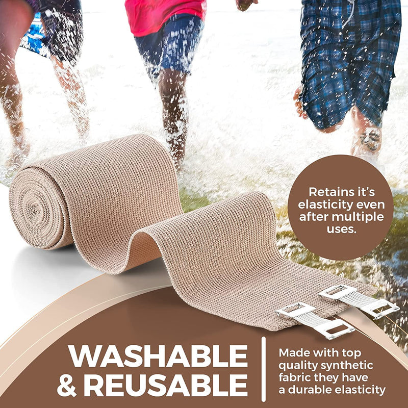 MEDca Elastic Compression Bandage Wrap - First Aid Bandages Roll Measures 2", 3", 4", 6" x 5 Ft with 4 Extra Hooks | Athletic Sports Stretch Wraps for Ankle, Wrist, Arm & Leg Sprains (Pack of 4) - NewNest Australia