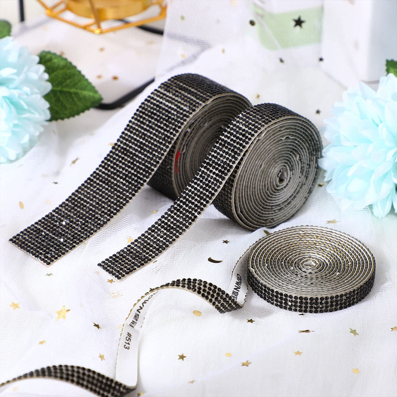 5 Rolls Self Adhesive Crystal Rhinestone Diamond Roll Ribbon DIY Decoration Sticker with 2 mm Rhinestone 4.5 Yards for Arts Craft, DIY Event Car Phone Decoration (Black) Black - NewNest Australia