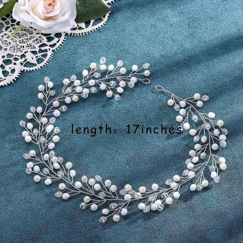 IYOU Bridal Wedding Hair Vines Silver Crystal Bride Headpieces Pearl Headband Leaves Hair Accessories for Women and Girls - NewNest Australia