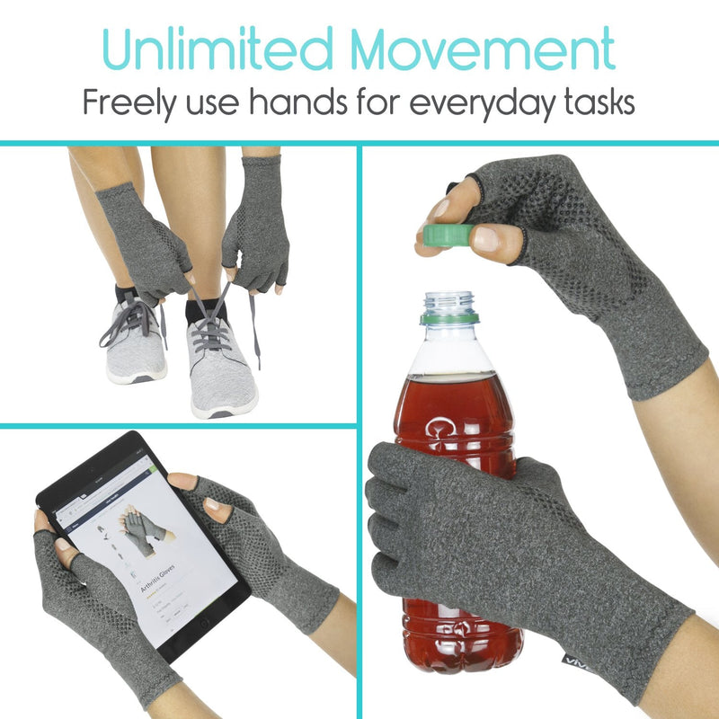 Vive Arthritis Gloves with Grips - Men & Women Textured Fingerless Compression - Open Finger Hand Gloves for Rheumatoid and Osteoarthritis - Arthritic Joint Pain Relief (Large) L - NewNest Australia