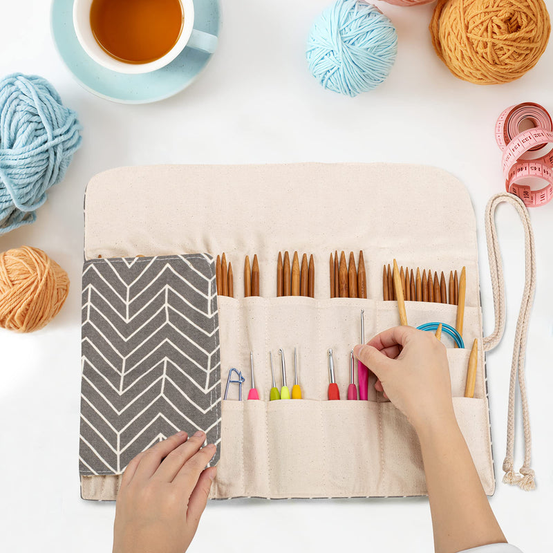 Teamoy Knitting Needles Holder Case(up to 11 Inches), Rolling Organizer for Straight and Circular Knitting Needles, Crochet Hooks and Accessories, Arrow - NO Accessories Included Gray - NewNest Australia