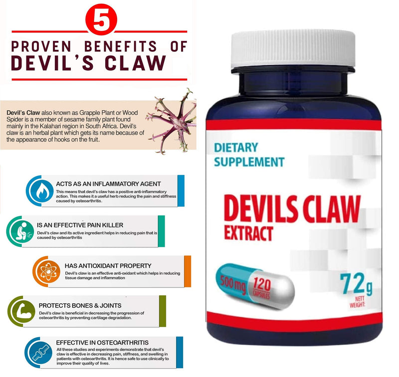 Devils Claw 10:1 Extract (5000mg Equivalent) 120 Vegan Capsules, Certificate of Analysis by AGROLAB Germany, High Strength Supplement, No Fillers or Bulkers, Gluten and GMO Free - NewNest Australia