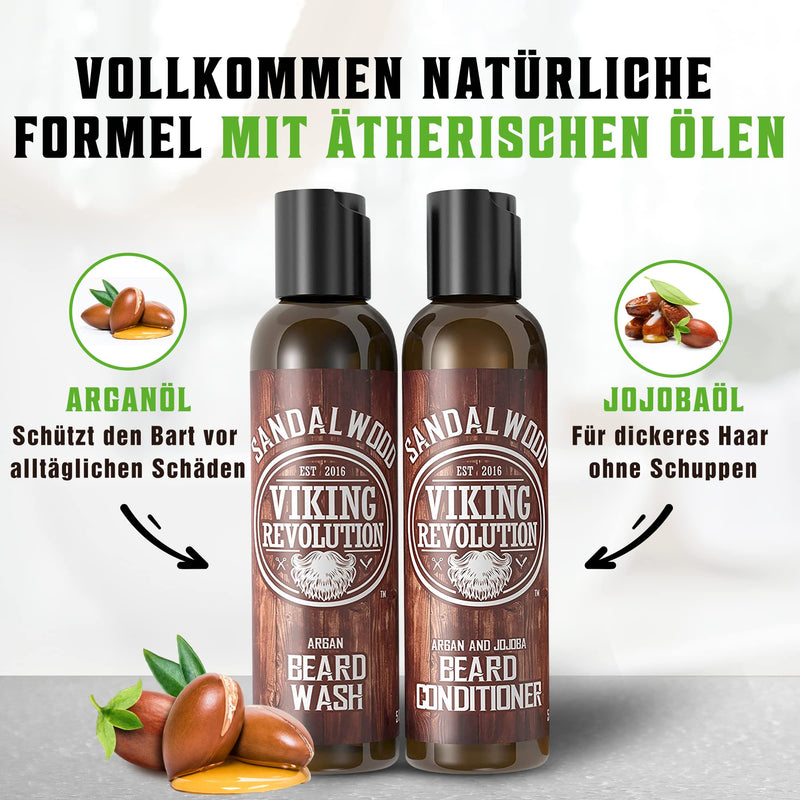 Viking Revolution Beard Shampoo for Men and Conditioner Set - Softens & Strengthens - Natural Sandalwood Scent - Beard Shampoo with Beard Oil (2x148 ml) 150.00 ml (Pack of 2) - NewNest Australia