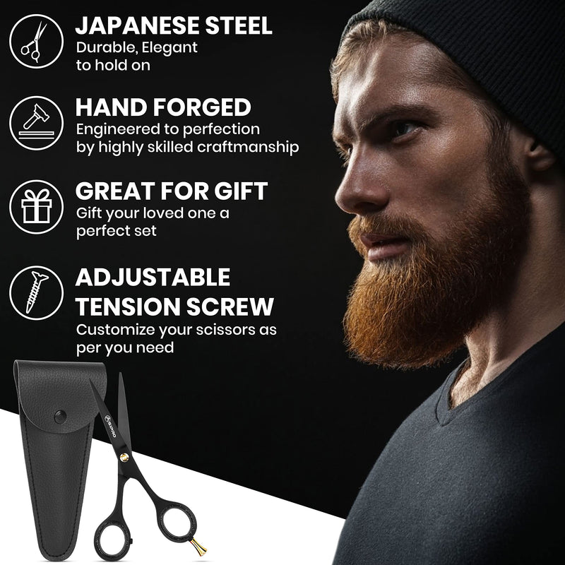 ASIPRO Beard Scissors Men 5"/12.7cm Complete Beard Care Set Including Beard Comb, Mustache Comb and Faux Leather Case, Mustache Scissors Professional Beard Scissors Stainless Steel Beard Scissors Hair Scissors for Beard - NewNest Australia