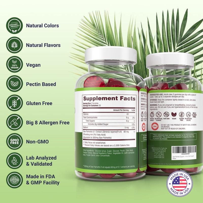 Saw Palmetto Extract Gummies for Hair Loss (300mg) Saw Palmetto Prostate Supplements for Men - DHT Blocker for Women Hair Growth, Hormonal Balance, PCOS Supplement, Urinary Tract, Gluten-Free & Vegan - NewNest Australia