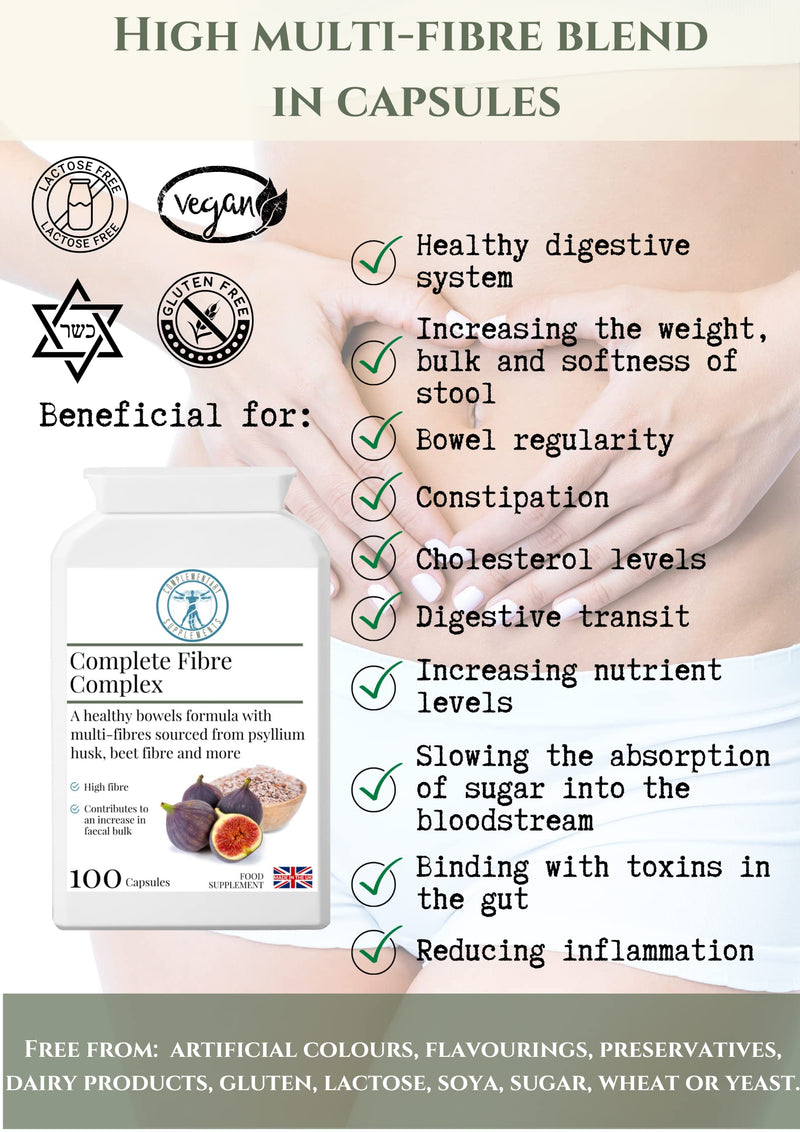 Complementary Supplements | Complete Fibre Complex | Dietary Fibre & Herbal Formula | Psyllium Husk | Prune Juice | Sugar Beet | Flaxseed | Fenugreek | Vegan | 100 Capsules - NewNest Australia