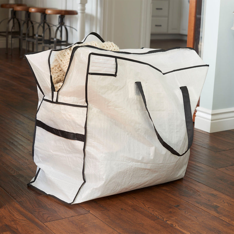 NewNest Australia - Household Essentials 2622 MightyStor Large Storage Bag with Handles | Clothing and Linen Storage Bag | White Tarp with Black Trim 