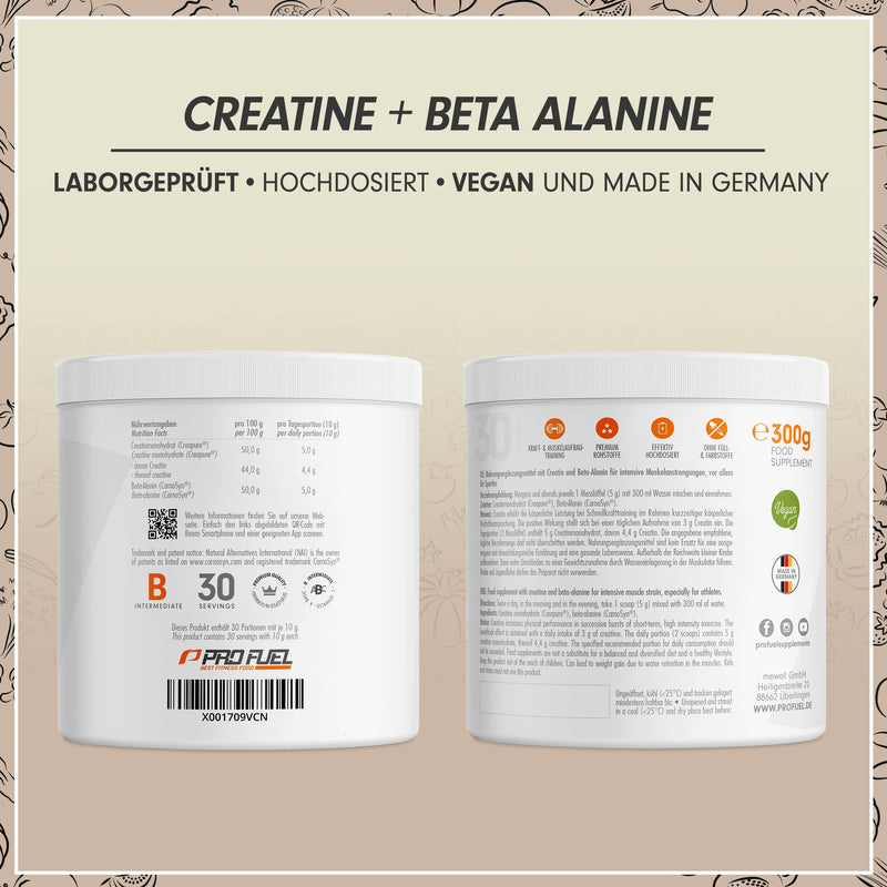 Creatine Monohydrate + Beta-Alanine 300 G - Premium Creapure Creatine 5 G + Carnosyn Beta-Alanine 5 G Per Serving - Ultra High Dose For Weight Sports & Bodybuilding - Made In Germany - Tasteless - NewNest Australia