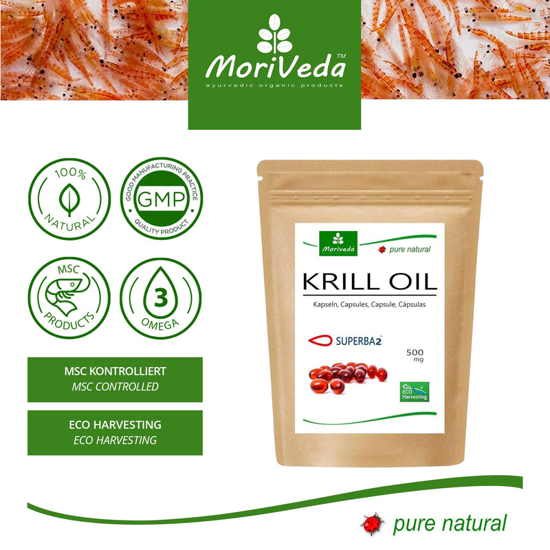MoriVeda® Superba Premium Krill Oil - 1000mg with Astaxanthin I 180 capsules with revolutionary Omega 3 oil, antioxidants & vitamins I Certified by USDA, ISO & MSC I 3x 60 pieces 180 pieces (pack of 3) - NewNest Australia
