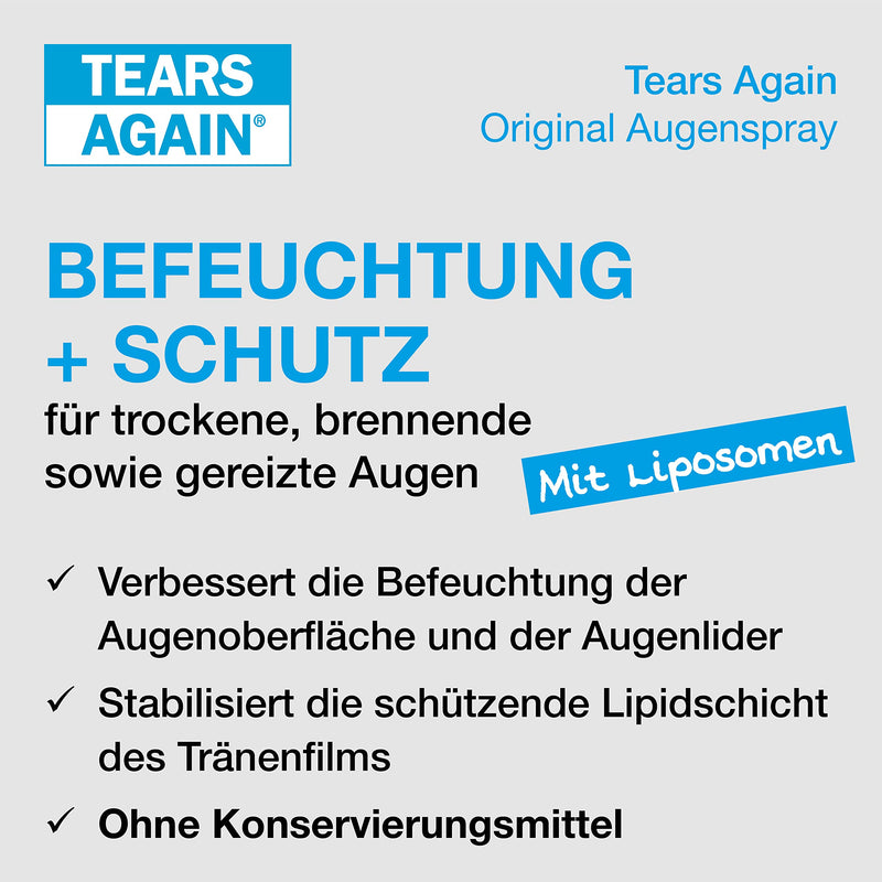 Tears Again Original Eye Spray Against Dry Eyes 10Ml - Also Suitable For Children - Helps With Tired, Burning And Irritated Eyes - No Preservatives - With Liposomes - NewNest Australia