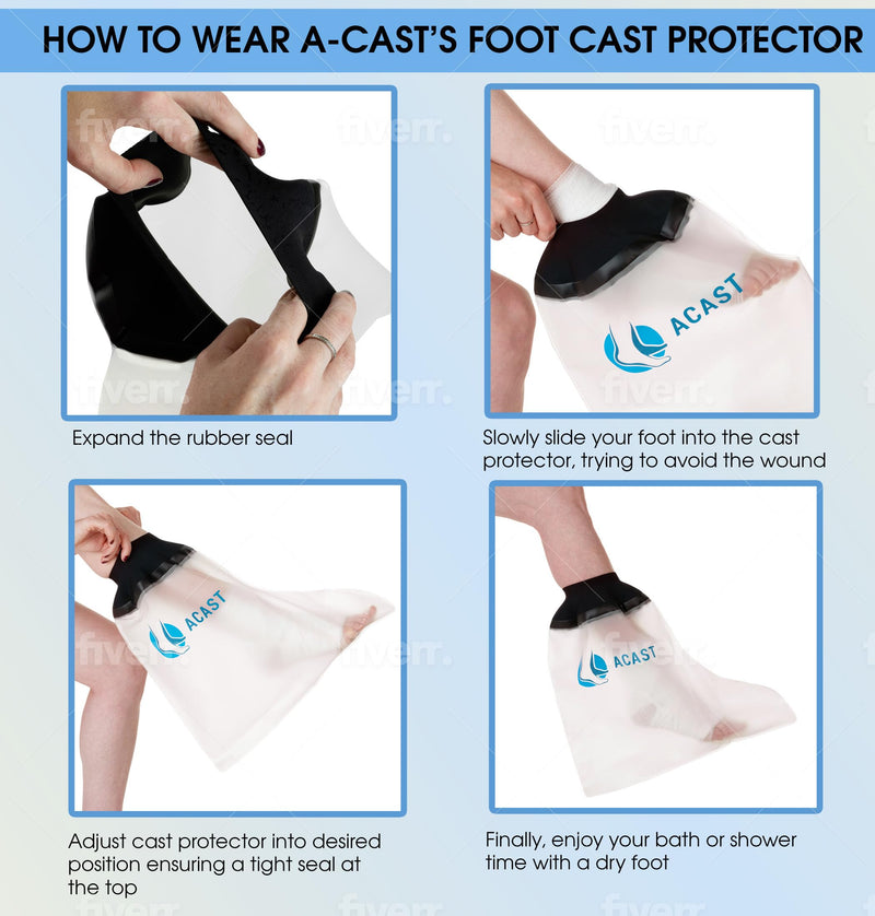 ACAST Waterproof Foot Cast Cover For Shower - Easy To Use, Reusable Waterproof Protector For Foot, Toe, Ankle wounds, Plaster Foot Dressing Protector - Free E-book Included - NewNest Australia