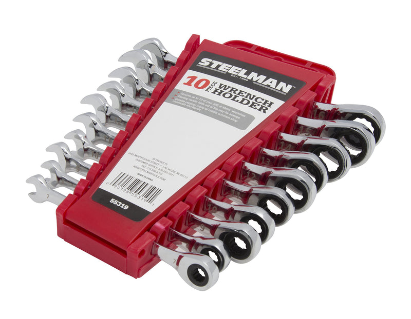 Steelman Universal 10-Tool Wrench Holder/Organizer for Mechanics, Conforming Slots, Handle for Carrying or Hanging Garage Storage, Red - NewNest Australia
