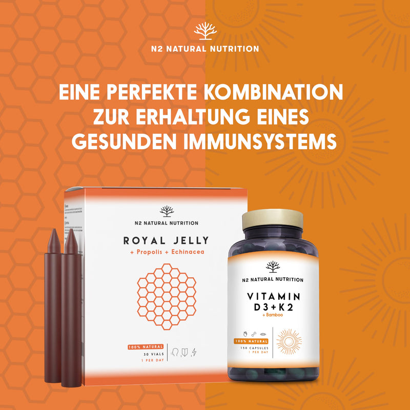 Pure royal jelly with propolis + vitamin C + echinacea. 60 days. 2000MG. Reduces fatigue and other symptoms, increases energy, vitality and strengthens metabolism. CE. N2 Natural Nutrition - NewNest Australia