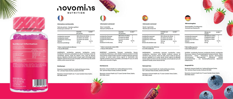Probiotic Gummies – Women’s Bio-Balance Gummies for Intimate Flora & Gut Health – Advanced Multi-Strain Formulation – Vegan Supplement with Calcium & Cranberry Extract - Made by Novomins - NewNest Australia