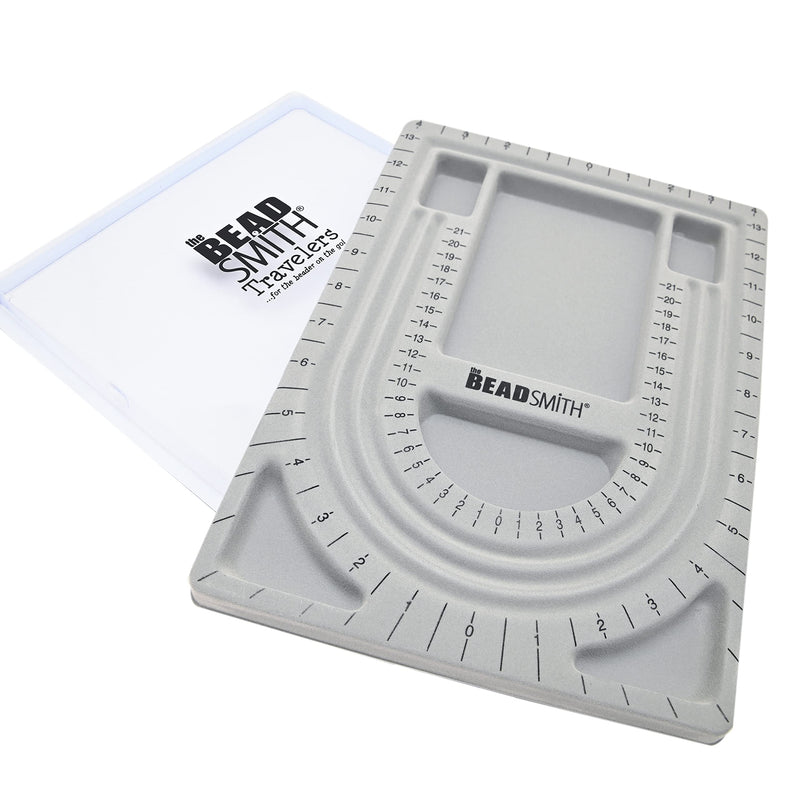 The Beadsmith Bead Board with Cover, Grey Flocked, 3 U-Shaped Channels, 6 Recessed Compartments, 9.75 x 13.25 inches, Design Boards for Creating Bracelets, Necklaces and Other Jewelry - NewNest Australia