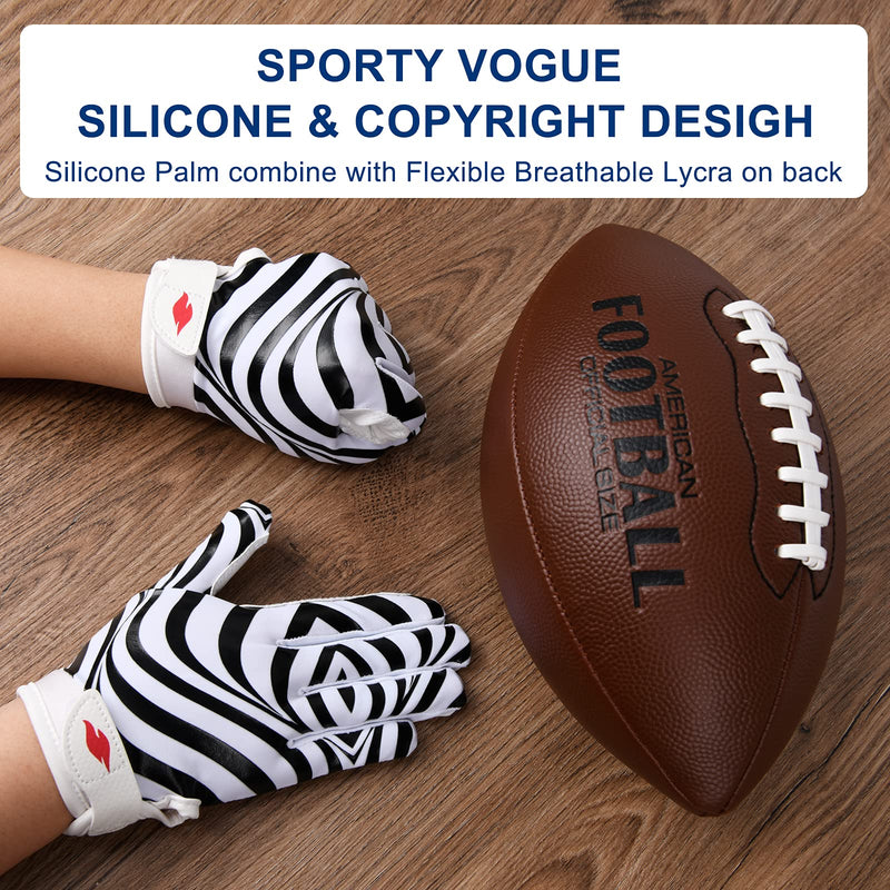 RSPGO Kids Football Gloves Youth Enhanced Grip Silicone Wide Receiver Gloves Dynamic Zebra Stripes Youth XS/S(5.5in-6in) - NewNest Australia