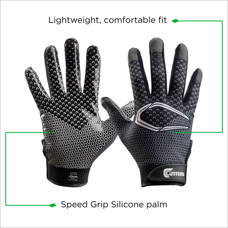 Cutters Football Glove Game Day Receiver. Silicone Grip Glove for Receivers. Adult and Youth Sizes Youth: L/XL Black Fade - NewNest Australia