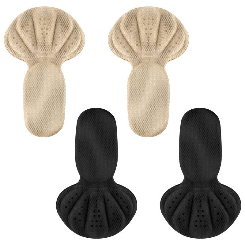 Sibba 2 pairs of premium heel pads, shoe insoles, 2-in-1 heel pads made of foam, non-slip insoles, self-adhesive heel protection, heel cushions for shoes that are too large, boots, shoe fillers, black 1 pair, beige 1 pair - NewNest Australia