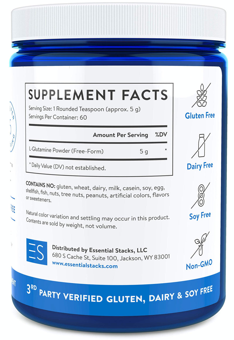 Essential Stacks Gut L-Glutamine Powder - Gluten, Dairy & Soy Free, Vegan, Non-GMO & Hypoallergenic with 3rd Party Allergen Testing, Pure Unflavored L Glutamine Powder for Optimal Gut Health - NewNest Australia