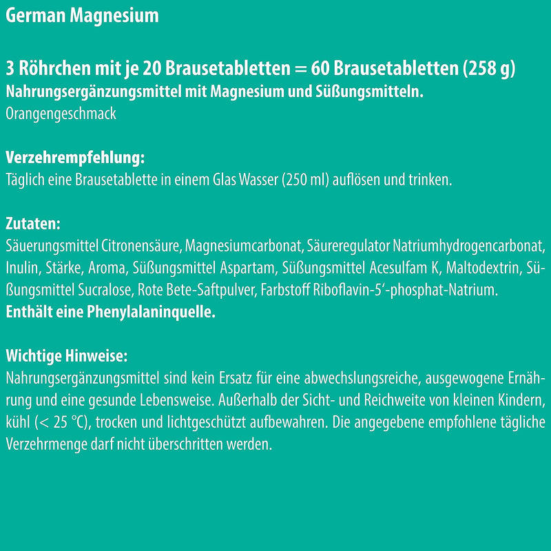 German Magnesium Effervescent Tablets 60 Pieces Orange Flavor - 200 Mg Magnesium Sugar-Free, Vegan - T&D Pharma - Made In Germany Orange 60 Pieces (Pack Of 1) - NewNest Australia