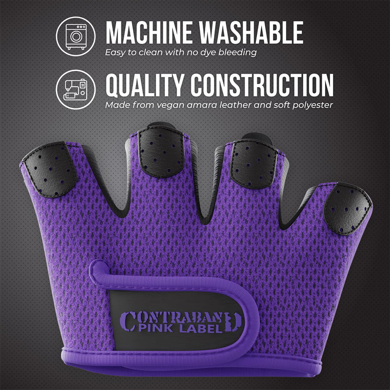 Contraband Pink Label 5537 Womens Micro Weight Lifting Gloves w/Grip-Lock Silicone Padding (Pair) - Minimalist Half Gloves - Apple Watch Friendly Purple Large - NewNest Australia