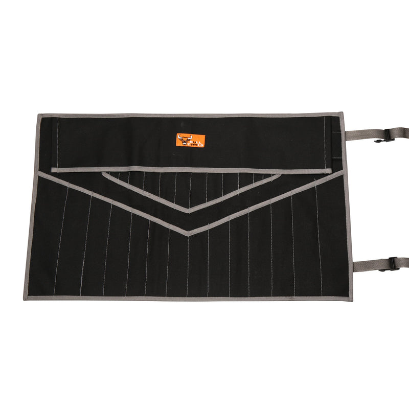 Bull Tools 28 Pocket | Hand Crafted | Heavy Weight 100% Cotton | 15 Oz. Duck Canvas | Garage Ready | Metric & SAE | Wrenches and Tools Bag Organizer Roll Up Pouch | Dyed Coal Black | - NewNest Australia