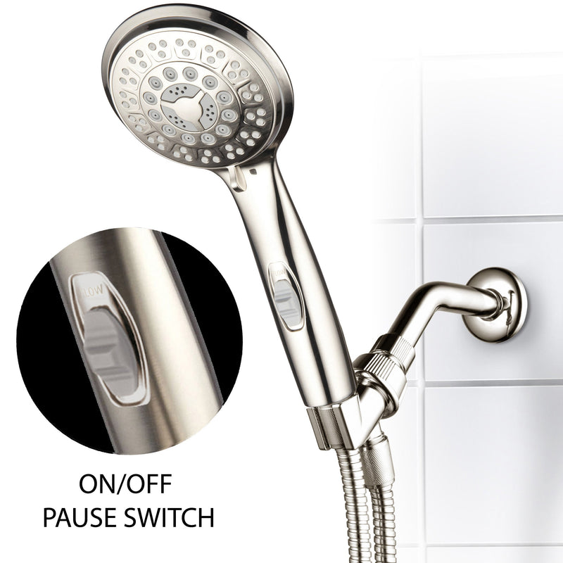 HotelSpa 9-Setting Luxury Brushed Nickel Hand Shower with Patented On/Off Pause Switch - NewNest Australia