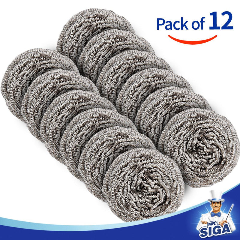 MR.SIGA Stainless Steel Scourer,Pack of 12,30g 12 Pack - Stainless Steel - NewNest Australia