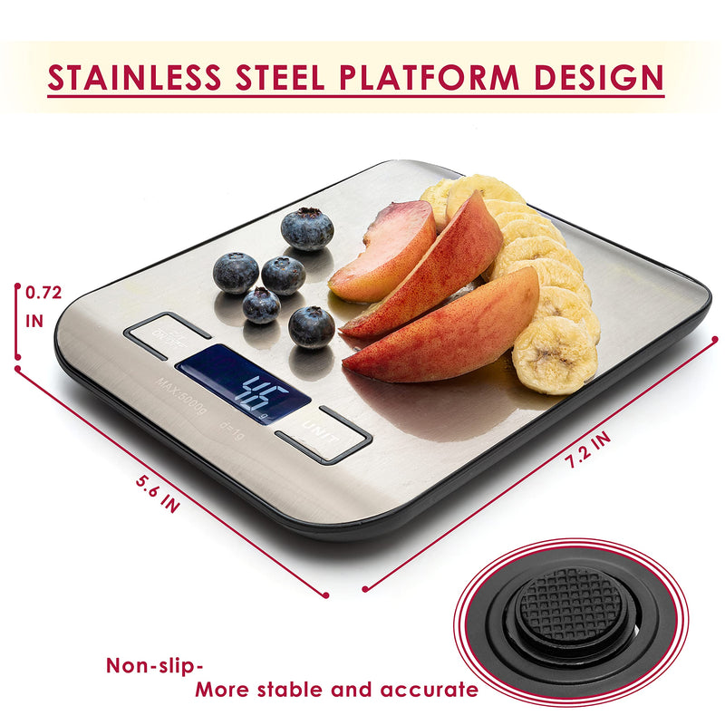 Digital Kitchen Scale Food Multifunction Accuracy Digital Scale LCD Display 11LB 5KG, Food Scales Digital Weight Grams and Oz, Baking Scale, Stainless Steel Small Food Scale by Moss and Stone - NewNest Australia