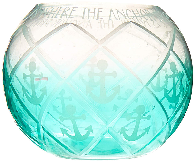 NewNest Australia - Pavilion - Aqua Ombre Diamond Cut Anchor Pattern Beach House 5 Inch Round Tealight Candle Holder - Home Is Where The Anchor Drops 