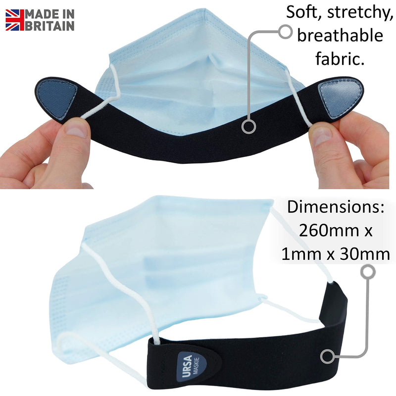 URSA Maskies: Soft, Light, Stretchy & Comfortable Face Mask Ear Savers. Premium Quality Fabric with Strong Adjustable Low-Profile Hook Tape. Made in The UK - NewNest Australia