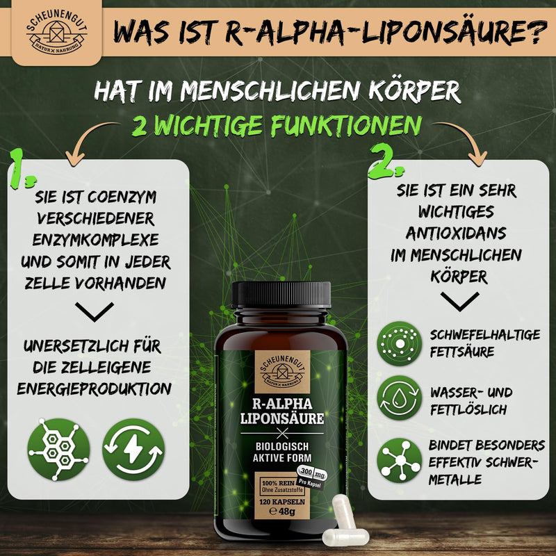 Alpha Lipoic Acid - 300Mg - Important: Certified Laboratory Tested & Vegan I 120 Capsules R Alpha Lipoic Acid I Body'S Own Form = Optimal Bioavailability I From De I Scheunengut - NewNest Australia
