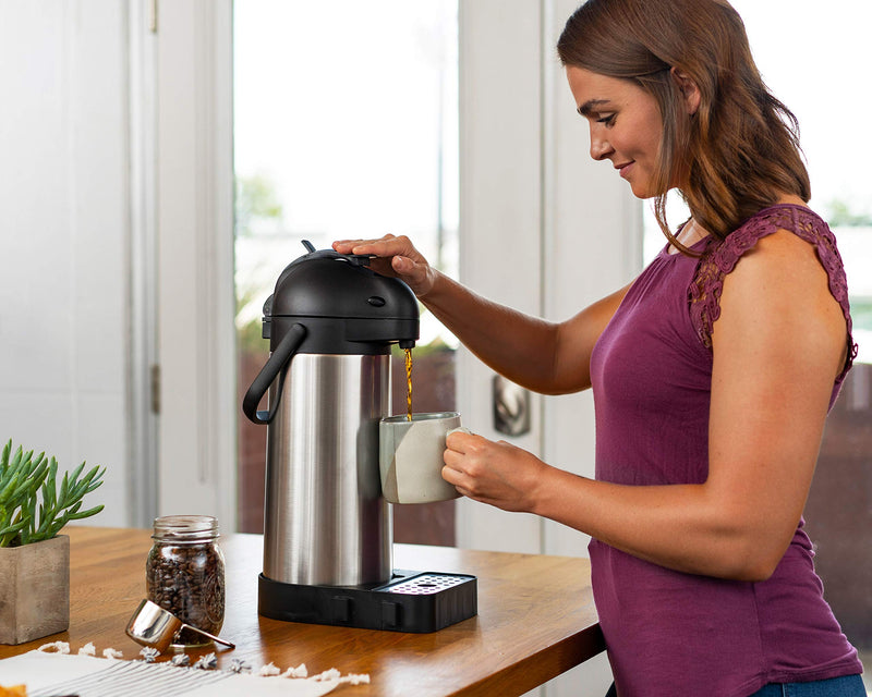 Cresimo 3L (101 oz) Airpot Thermal Coffee Carafe with Included Coffee Drip Tray and Cleaning Brush/Lever Action Stainless Steel Insulated Thermos / 12 Hour Heat and Cold Retention 3L with Drip Tray - NewNest Australia