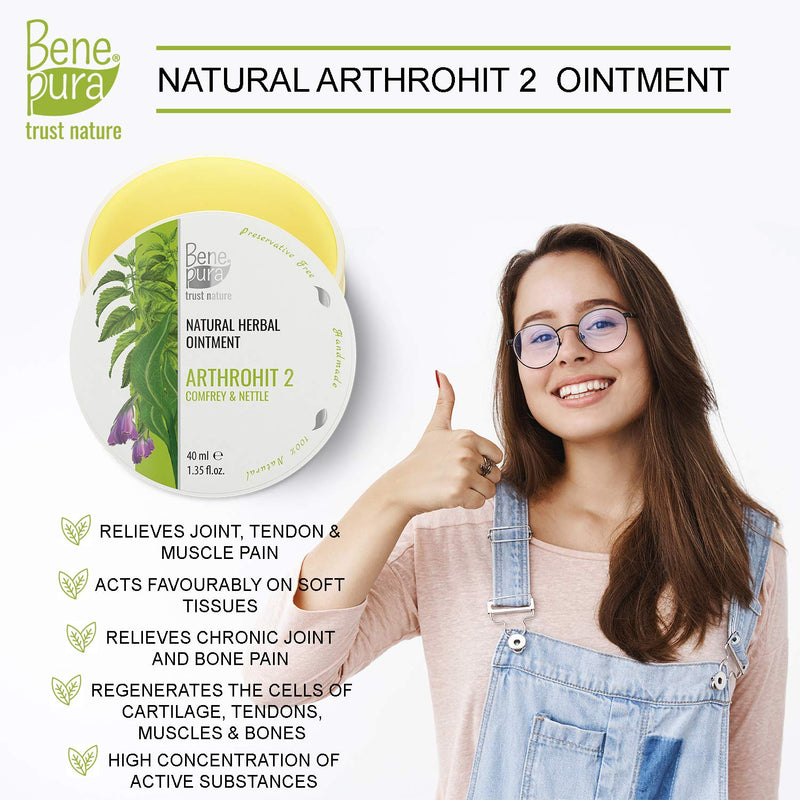 BenePura Comfrey Ointment for Muscle Pain Relief - Natural Comfrey Cream for Knee Pain Relief, Joint Pain Relief, Back Pain Relief, Neck Pain Relief - Muscle Rub Pain Relief Cream with Nettle - 40ml - NewNest Australia