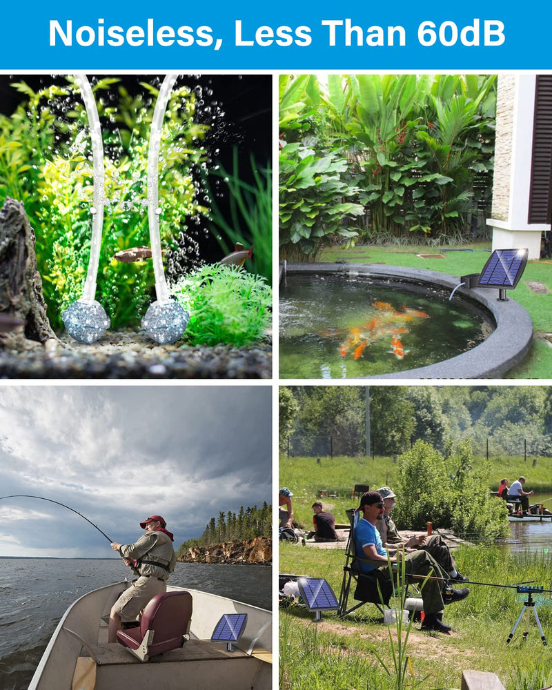 Aquarium Air Pump Oxygenator, 2.5W Solar Air Pump Aquarium and Air Bubble Stones, Air Bubble for Fish Tank up to 120 Gallons 3 Mode&No Noise Solar Pond Aerator for Pond Fishing Pool Oxygen Increasing - NewNest Australia
