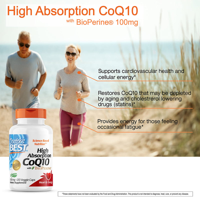 Doctor's Best High Absorption CoQ10 with Bioperine, Heart Health & Energy Production, Non-GMO, Gluten & Soy Free, Vegan, 100 Mg, 120 count - NewNest Australia