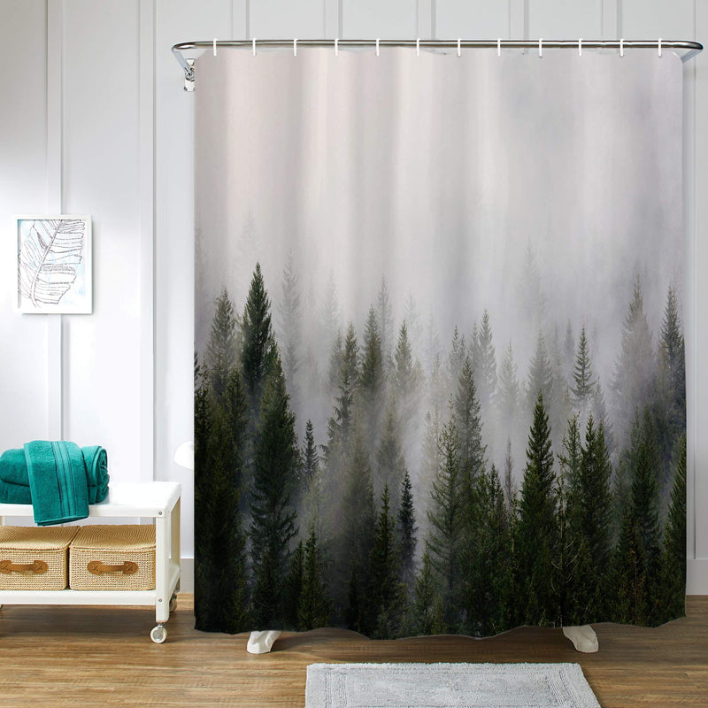 ORTIGIA Misty Forest Shower Curtains,Nature Shower Curtain,Woodland Shower curtain,Fantasy Fog Magic Tree Bath Curtain for Bathroom,Fall Shower Curtain,Waterproof Polyester Fabric-72"Wx72"L-with Hooks - NewNest Australia