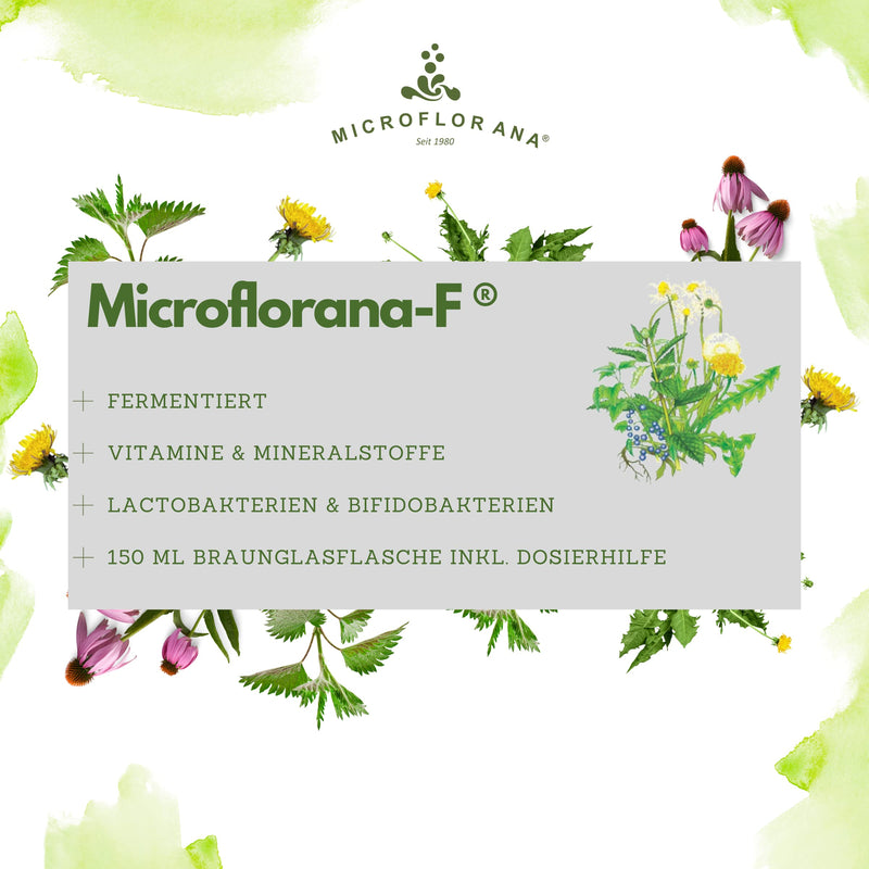 Microflorana -F - Probiotics - Intestinal Cleansing - Colonial Bacterial Strains - Vitamins And Minerals - Including Dosing Aid - Plant Components - Liquid Probiotics - Since 1980-150 Ml 150 - NewNest Australia
