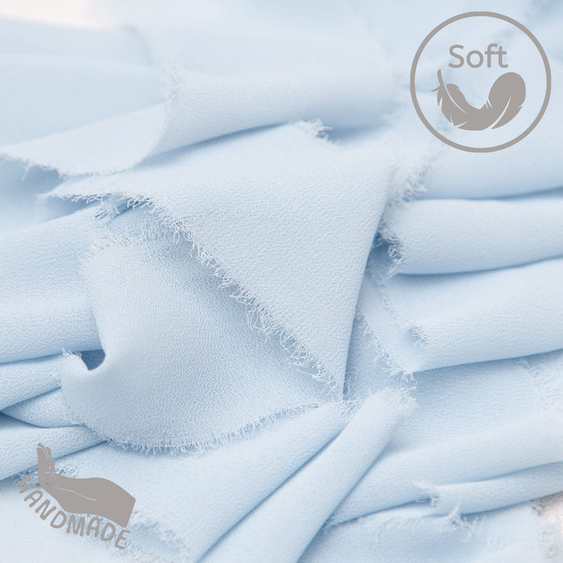 DORIS HOME 3 Rolls 2" x 7Yd Handmade Fringe Chiffon Silk Ribbon Baby Blue, Frayed Edges Ribbon for Wedding Invitations, Bridal Bouquets, Gifts Wrapping, DIY Crafts 3 Rolls Baby Blue - NewNest Australia