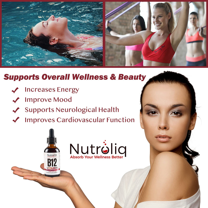 Nutroliq Vitamin B12 Liquid Drops - High-Strength 5000mcg Methylcobalamin Supplement - Energy Booster, Immune System Support, Better Concentration and Metabolism - Vegan & Vegetarian Formula - 60ml - NewNest Australia
